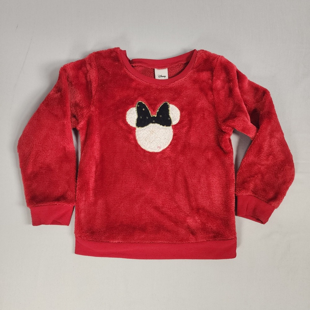 Disney Jumping Beans Sweatshirt Kids 4T Red Good Minnie Mouse Faux Fur Pullover